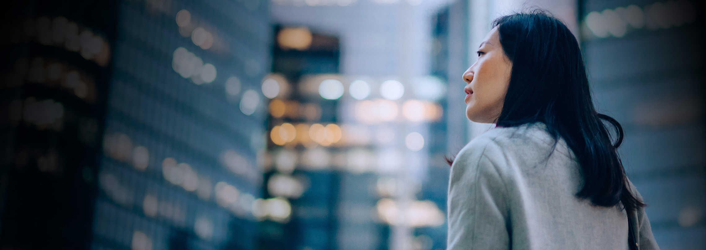 Woman and Hong Kong skyline